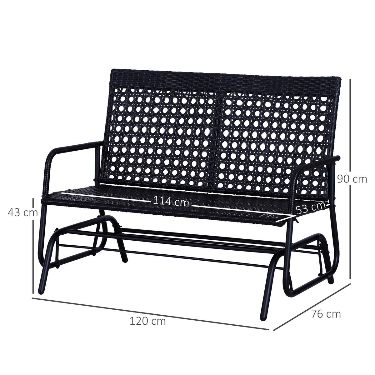 GARTENSCHAUKEL 2Sitzer Polyrattan - Schwarz, Metall (76/90/120cm) - Outsunny
