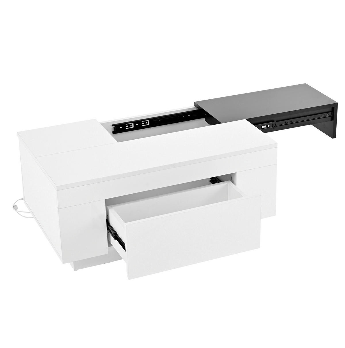 COUCHTISCH 80/50 cm in Schwarz/Weiß mit LED-Beleuchtung und ausziehbarer Tischplatte - Weiß, Holzwerkstoff (80/50/35.5cm) - Flora Grace