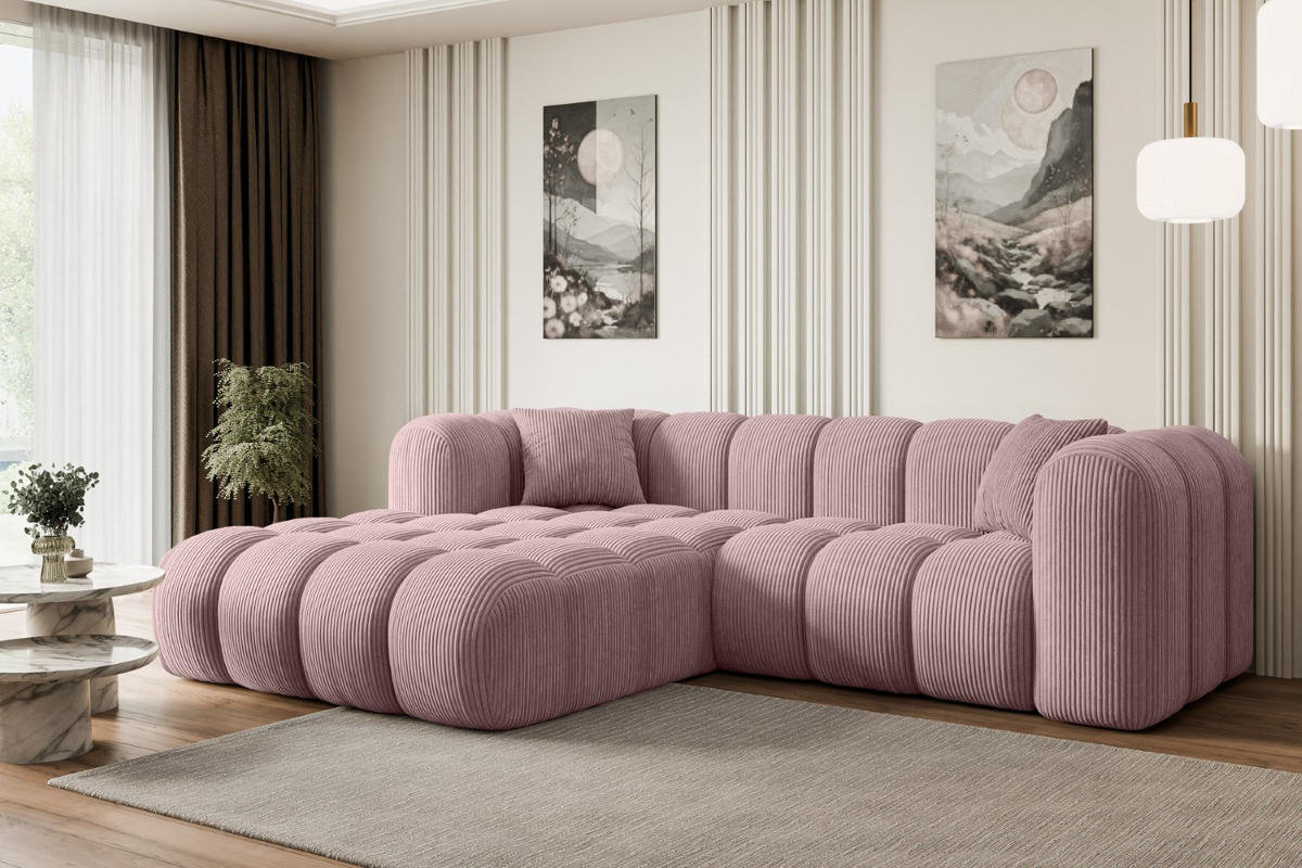 ECKSOFA Ottomane Links OLEA-L1 - 231x173x74 cm Rosa Cord - Schwarz/Rosa, Holzwerkstoff/Kunststoff (190/242cm) - ALTDECOR