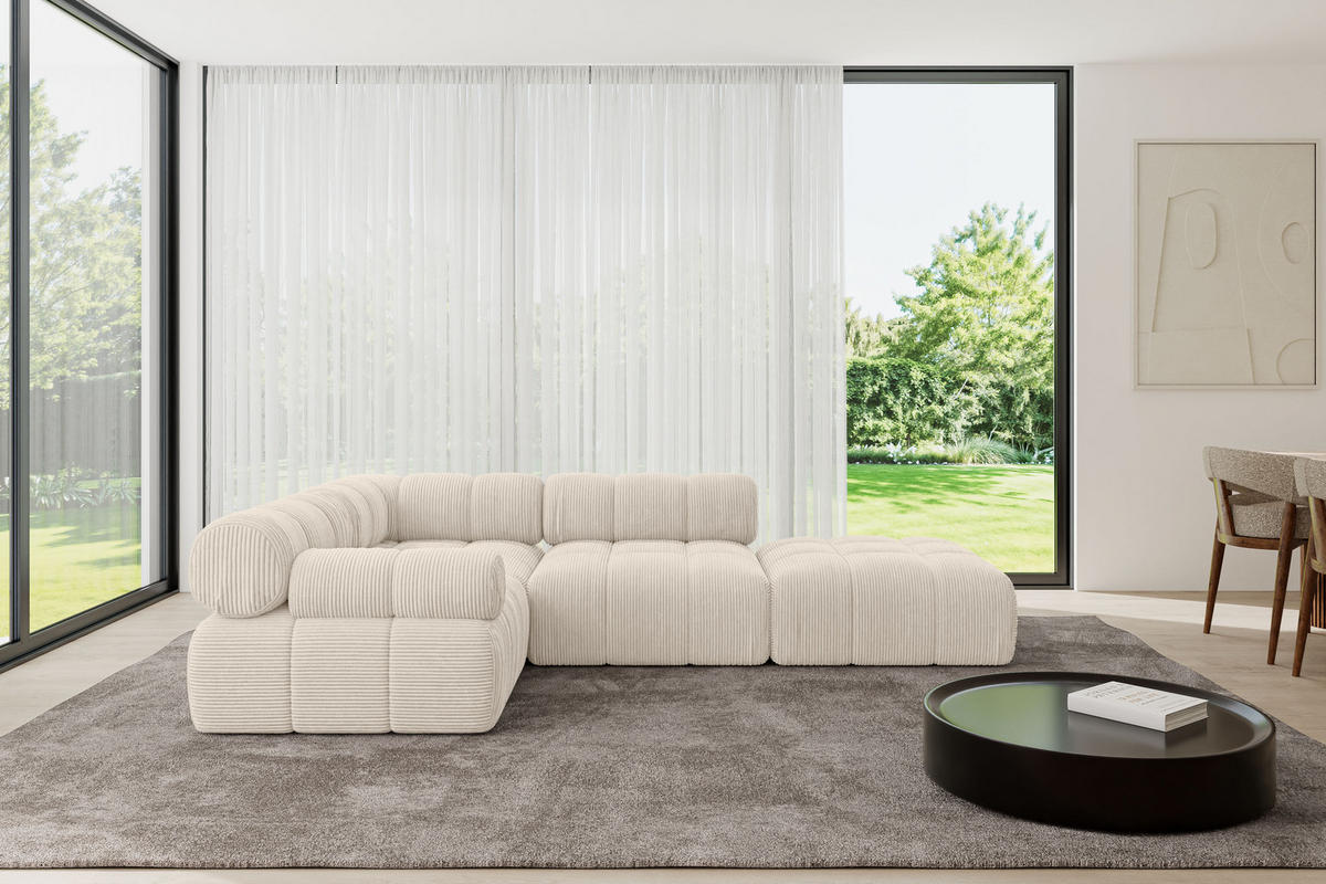 ECKSOFA modulares Sofa Felto-L1 - 285x190x70 cm Beige Cord - Beige, Holzwerkstoff/Textil (285/190cm) - ALTDECOR