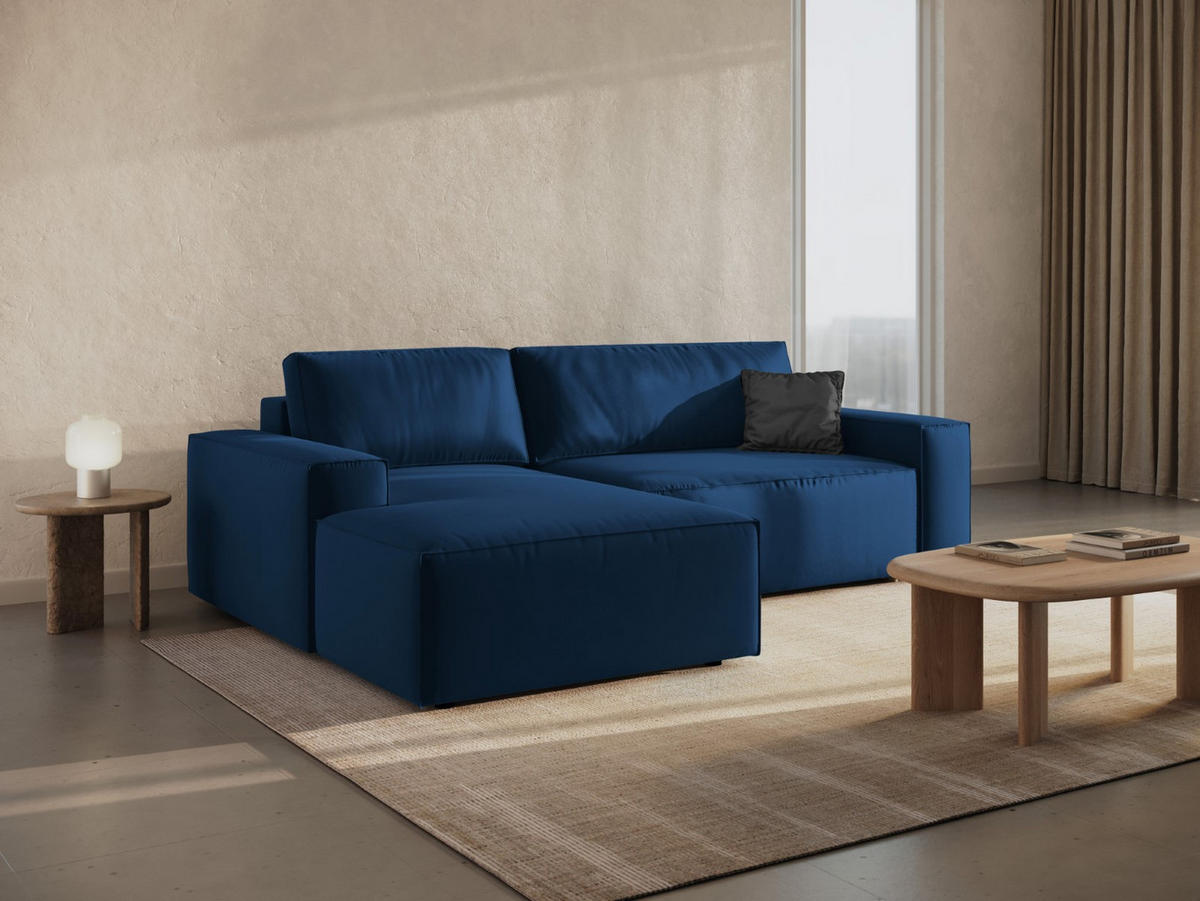 ECKSOFA ausklappbar links mit Container Jodie aus Samt königsblau 3 Sitzplätze - Dunkelblau, Textil (246/151cm) - Micadoni