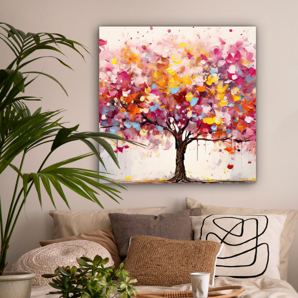 LEINWANDBILD Aquarell - Baum - Kunst - Abstrakt 90x90 cm - Multicolor, Textil (90/90cm) - MuchoWow