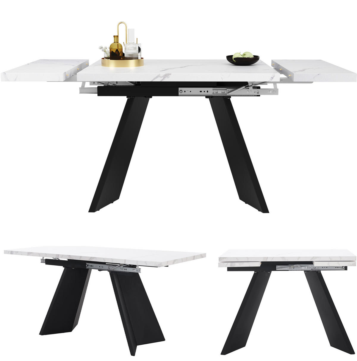 JÍDELNÍ stůl 99-159/74/77 cm bílý/černý z MDF a kovu rozkládací - bílá, kompozitní dřevo (159/74/77cm) - OKWISH
