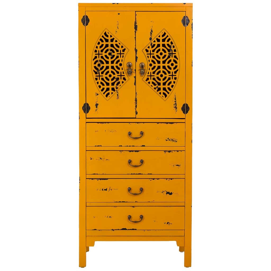 HOLZSCHRANK mit 4 schubladen und 2 türen 60x40x140 cm gelb - Gelb, Holz (60/140/40cm) - Wanderlust