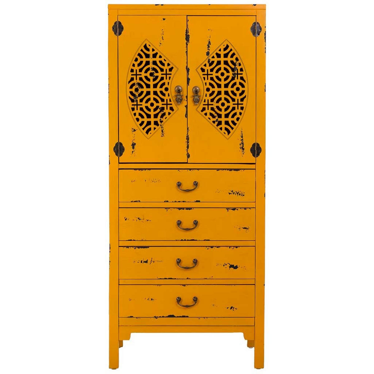 HOLZSCHRANK mit 4 schubladen und 2 türen 60x40x140 cm gelb - Gelb, Holz (60/140/40cm) - Wanderlust