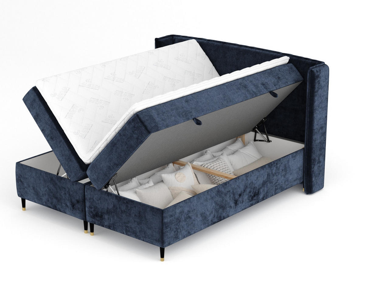 BOXSPRINGBETT Segni Marineblau 180/200 cm mit Matratze und Topper - Schwarz/Dunkelblau, Holz/Holzwerkstoff (180/200cm) - Maison de Reve