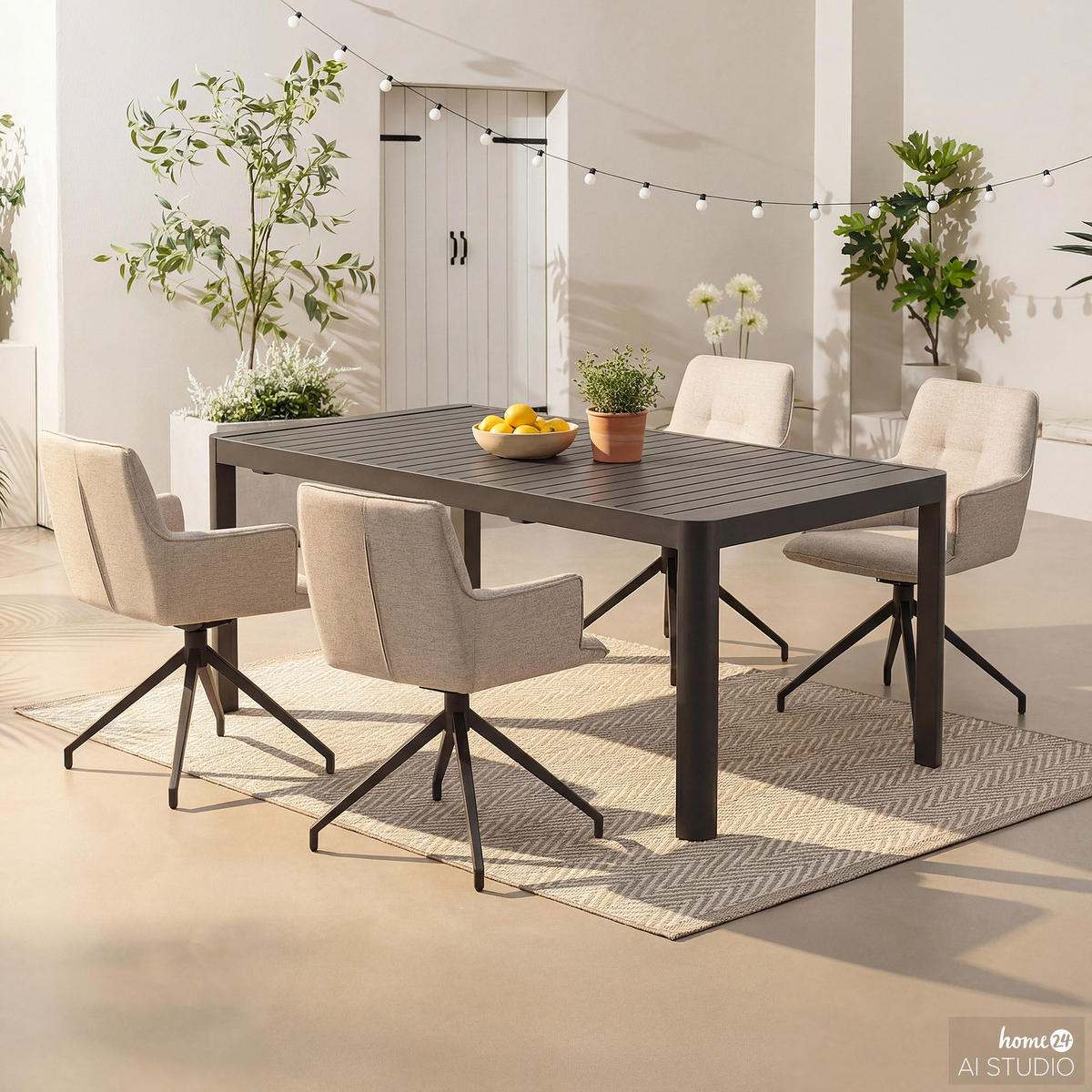 GARTENESSGRUPPE - 5-teilig - Stahl / Polyester - Sandfarben, Textil/Metall - home24