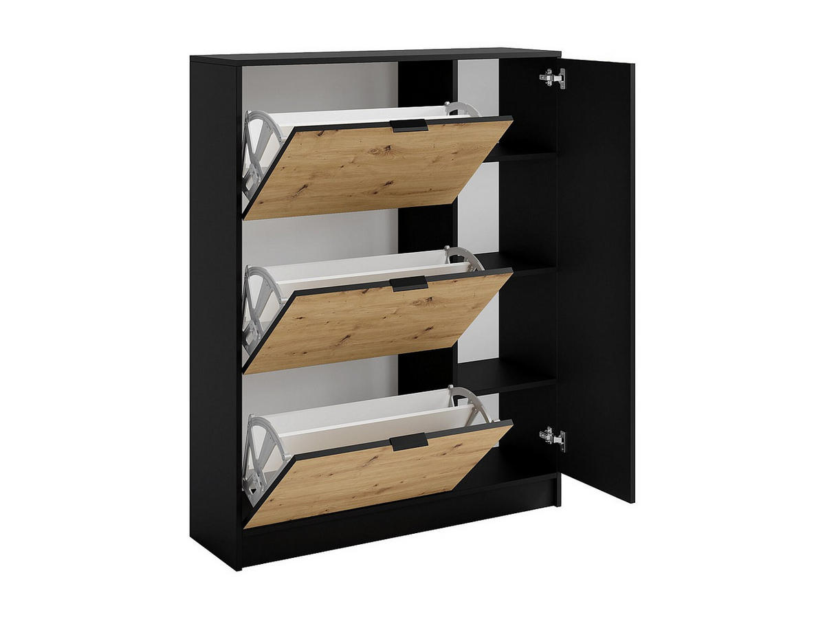 SCHUHSCHRANK - 102 cm x 30 cm - holz - schwarz, naturfarben hell Janakia - Schwarz/Naturfarben, Holz (102/130/30cm) - Vente-Unique