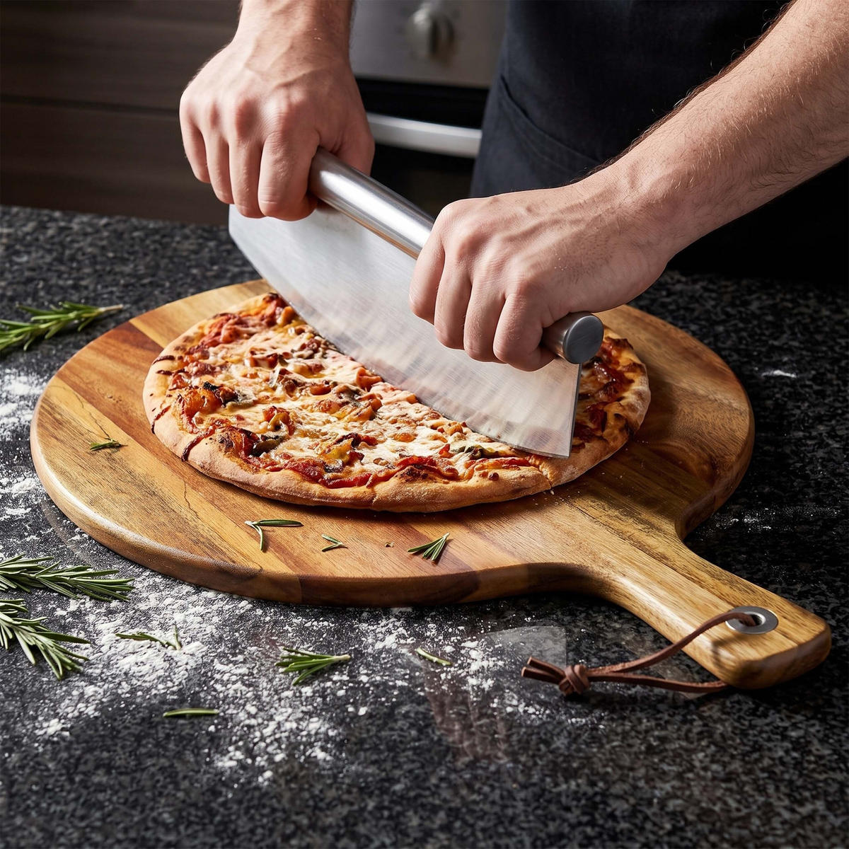 PIZZABRETT Natur Akazienholz mit Griff 28 cm - Hellbraun, Holz/Metall (28/37.5cm) - Relaxdays