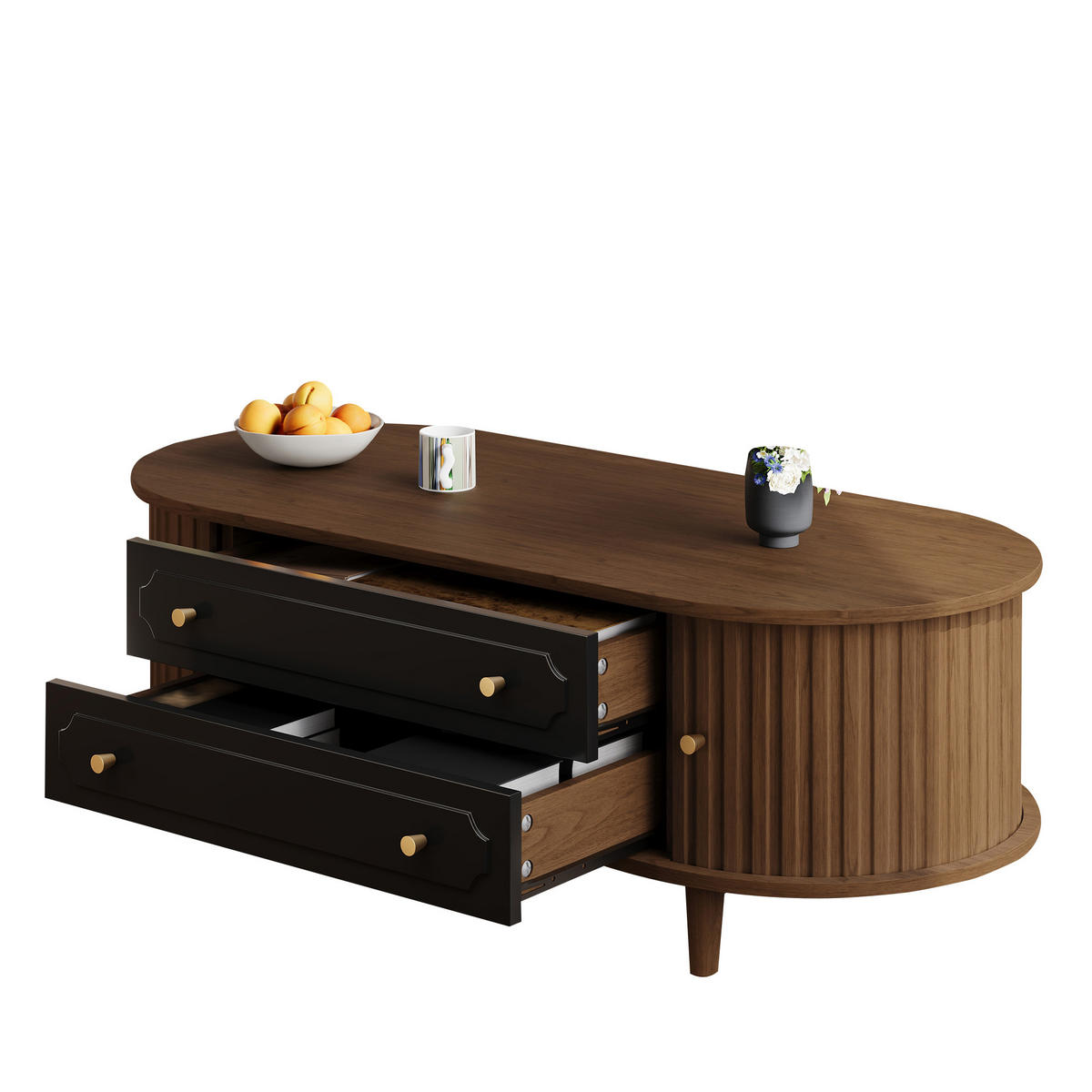 COUCHTISCH mit Schubladen und Rolltüren 100 x 50 x 36 cm - Walnussfarben, Holzwerkstoff (100/50/36cm) - ComfortXL