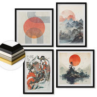 WANDBILDER 4er-Set - 50x50 cm & 40x60 cm Schwarzer Rahmen - Asiatische Landschaften Japandi - Schwarz, Kunststoff (50/50cm) - ArtPrintCave