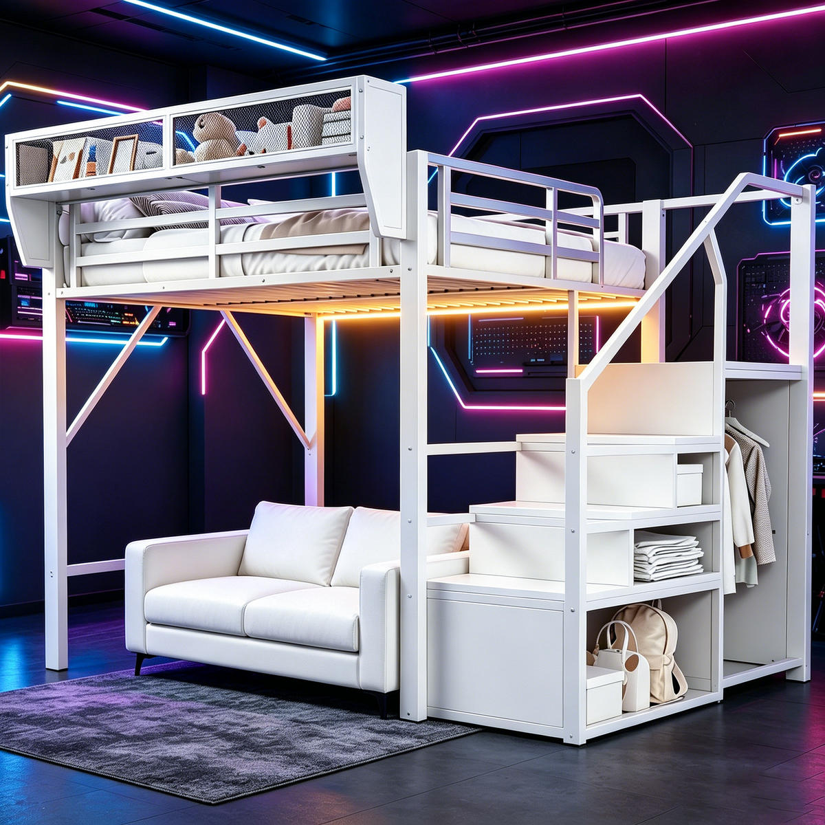 HOCHBETT mit LED-Lichtstreifen 140x200 cm Metall Weiß - Weiß, Metall (140/200cm) - Meubliv