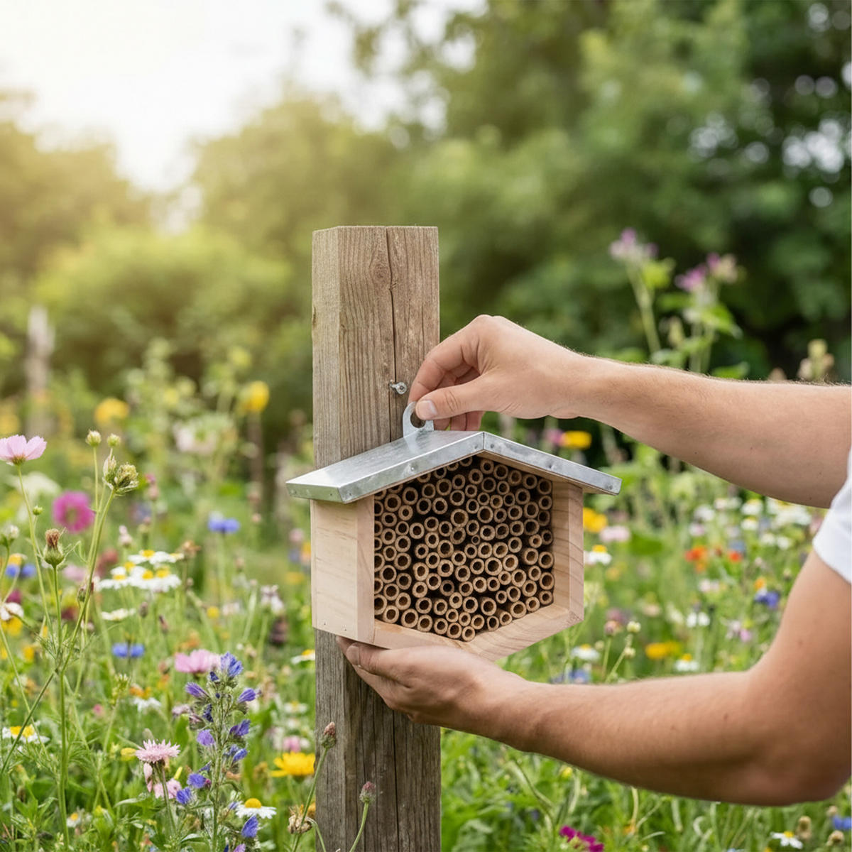 BIENENHOTEL - Hellbraun, Holz/Textil (21.5/17/20.5cm) - Relaxdays