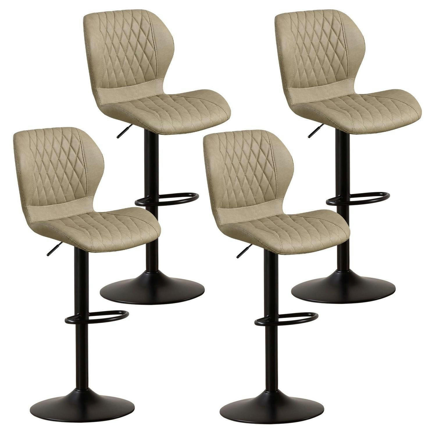 BARHOCKER 4er Set PU-Kunstleder Khaki Höhenverstellbar - Beige, Kunststoff (46.5/111/38cm)