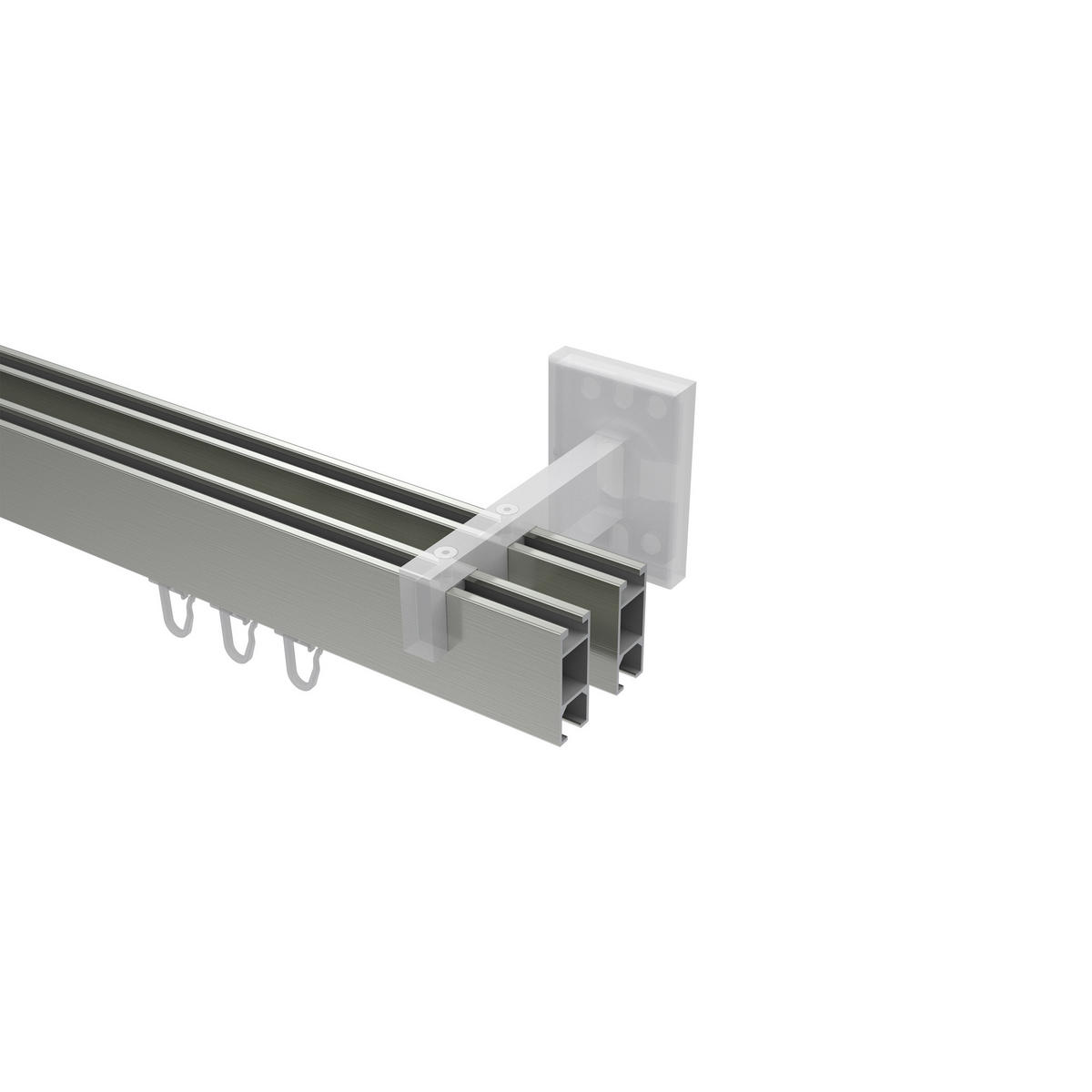 INNENLAUF-GARDINENSTANGEN-SET Smartline Paxo 320 cm (geteilt in 2 x 160 cm), 2-läufig, 14x35 mm Edelstahl-Optik - Edelstahlfarben, Metall (320cm) - INTERDECO
