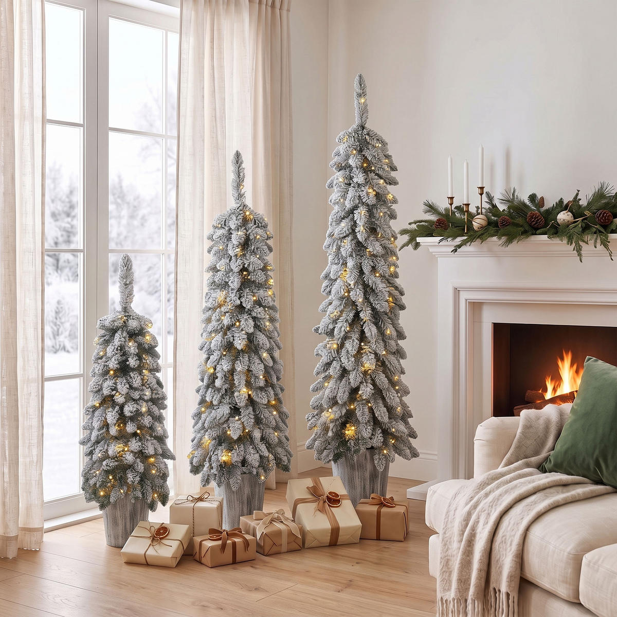 WEIHNACHTSBAUM 3er Set PVC Stahl Grün Weiß - Grün, Kunststoff (150cm) - HOMCOM