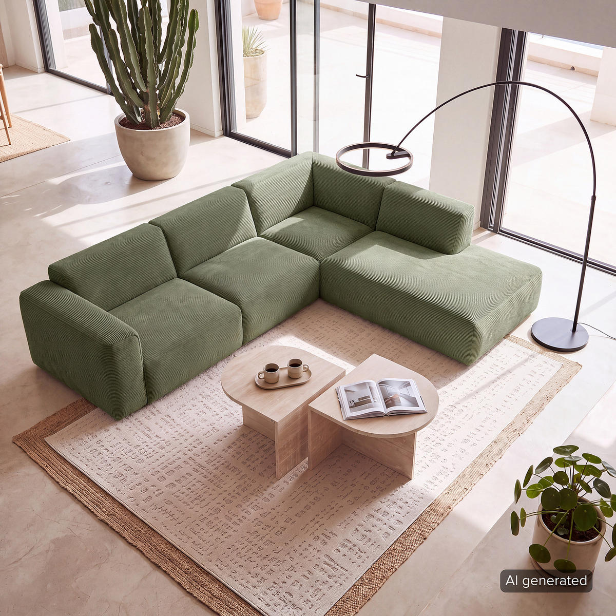 3-SITZER ECKSOFA mit Recamiere - Dunkelgrün/Schwarz, Kunststoff/Textil (295/231cm) - home24
