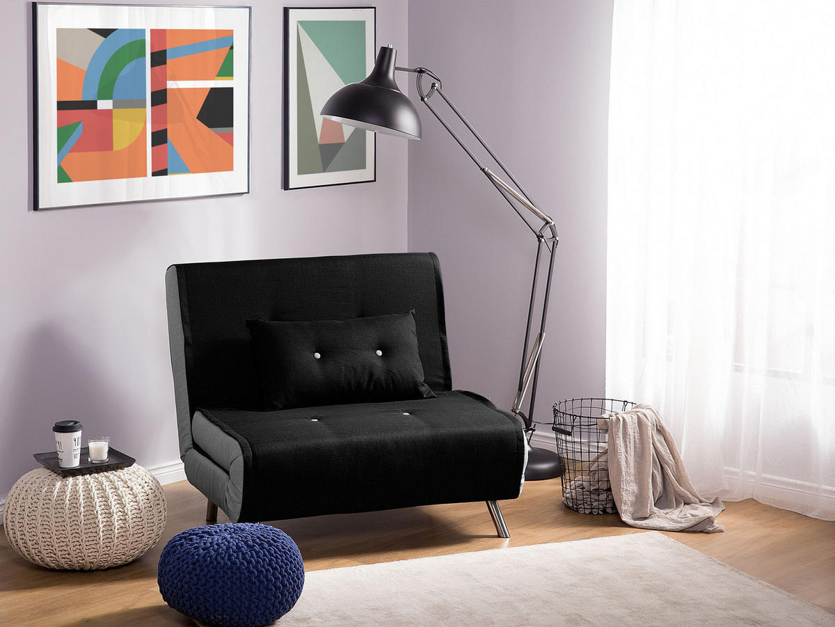 1-SITZER-SCHLAFSOFA Polyester Schwarz Farris - Schwarz, Textil (100/89/191cm) - Beliani