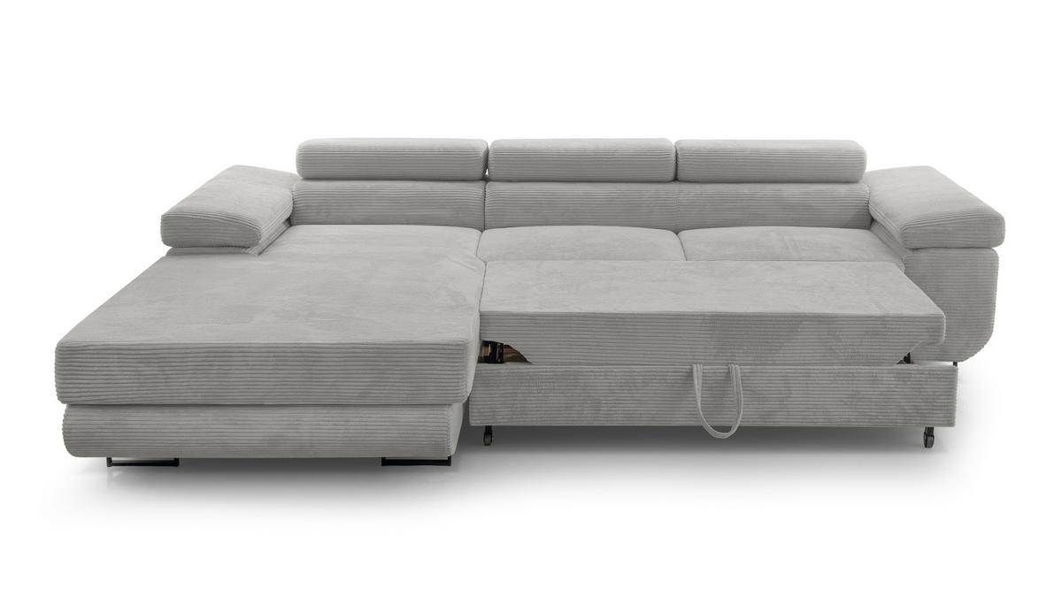 ECKSOFA L Form Arborio Hellgrau 280/203/90 cm Links mit Schlaffunktion - Hellgrau/Schwarz, Textil/Metall (203/280cm) - AX Living