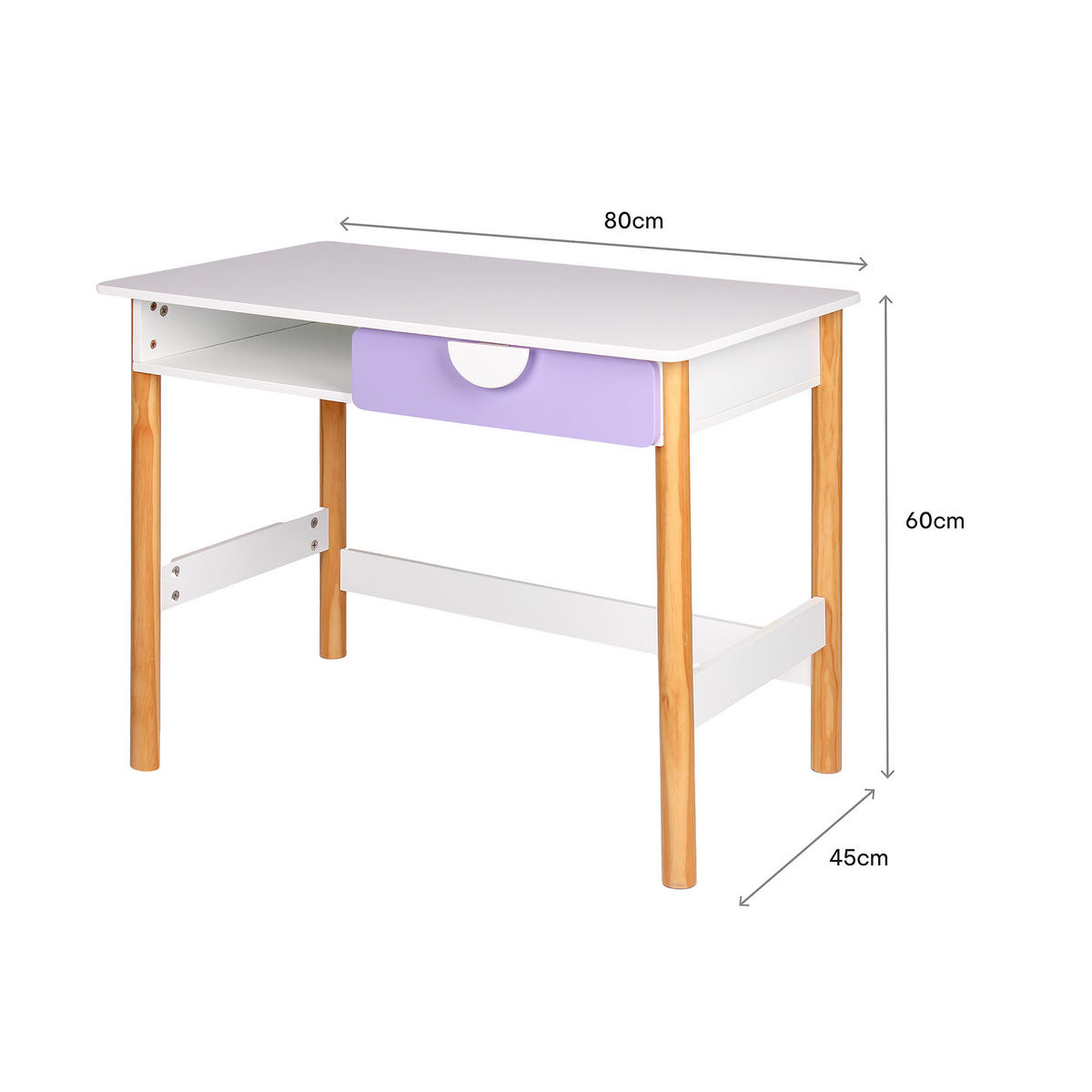 KINDERSCHREIBTISCH Weiß Lila 80/45/60 - Weiß, Holz (80/60/45cm) - Mobili Rebecca