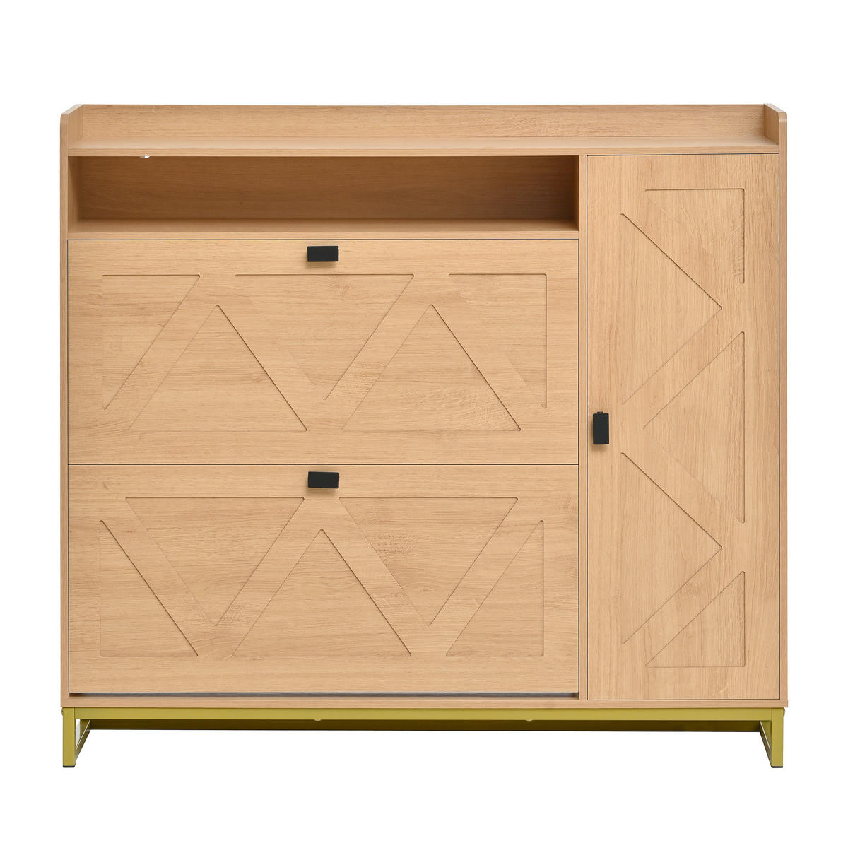 SCHUHSCHRANK mit klappdeckel in natur mit metallgestell, 2 kipper & seitenschrank - Naturfarben, Holzwerkstoff (110/100/24cm) - Urban Meuble