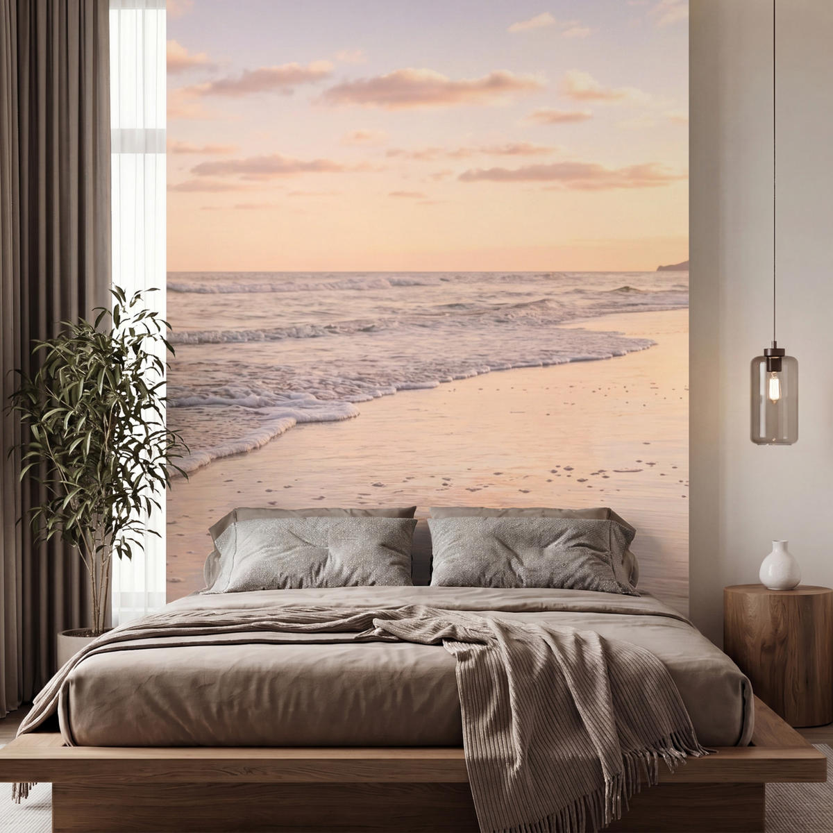 TAPETE - Strand - Brandung - Wolken - 200x280 cm - Hellrosa, Papier (200/280cm) - OnlyWow