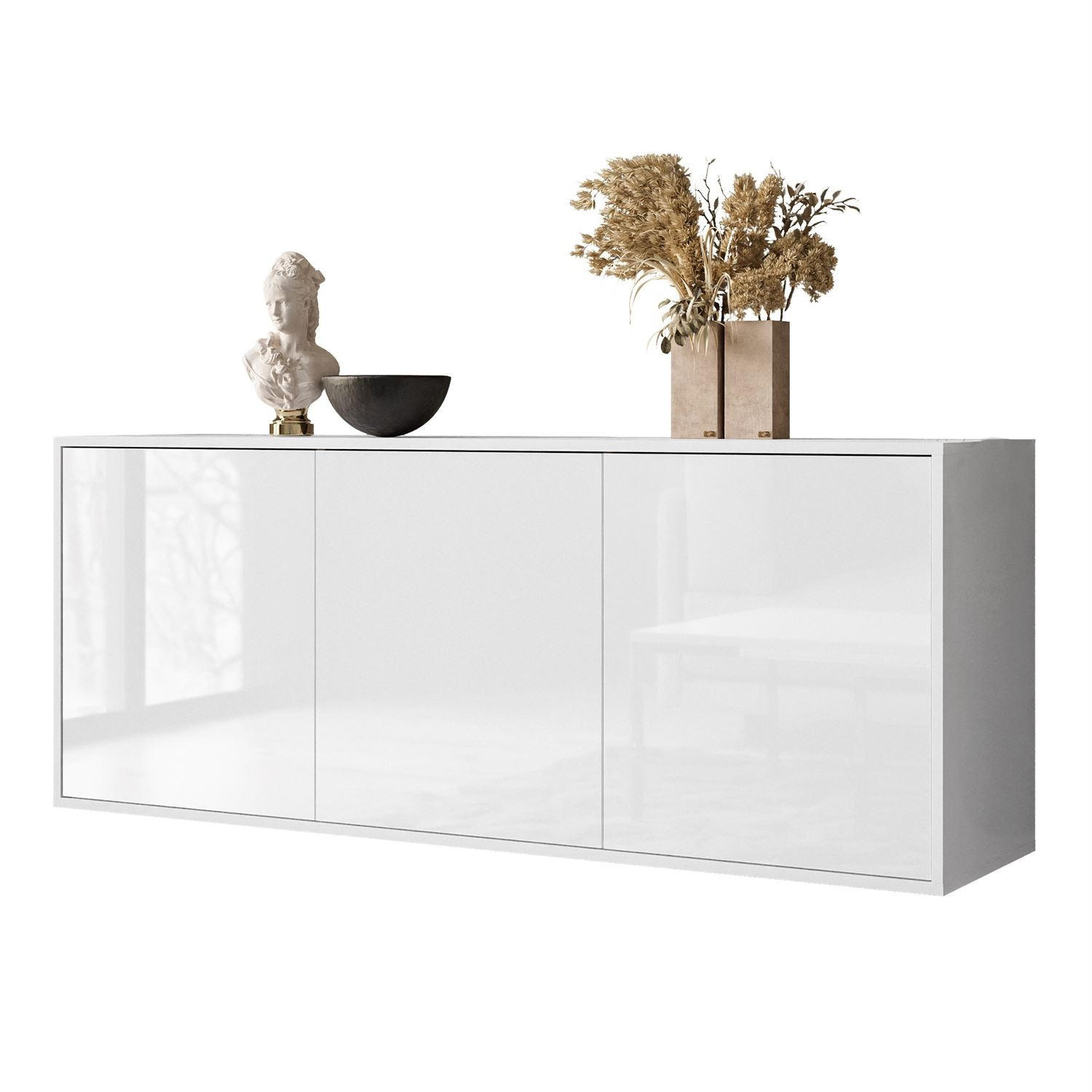 SIDEBOARD SANAYI Hängend Hochglanz Weiß - Weiß Hochglanz/Weiß, Holzwerkstoff (154/60/40cm) - Lookway