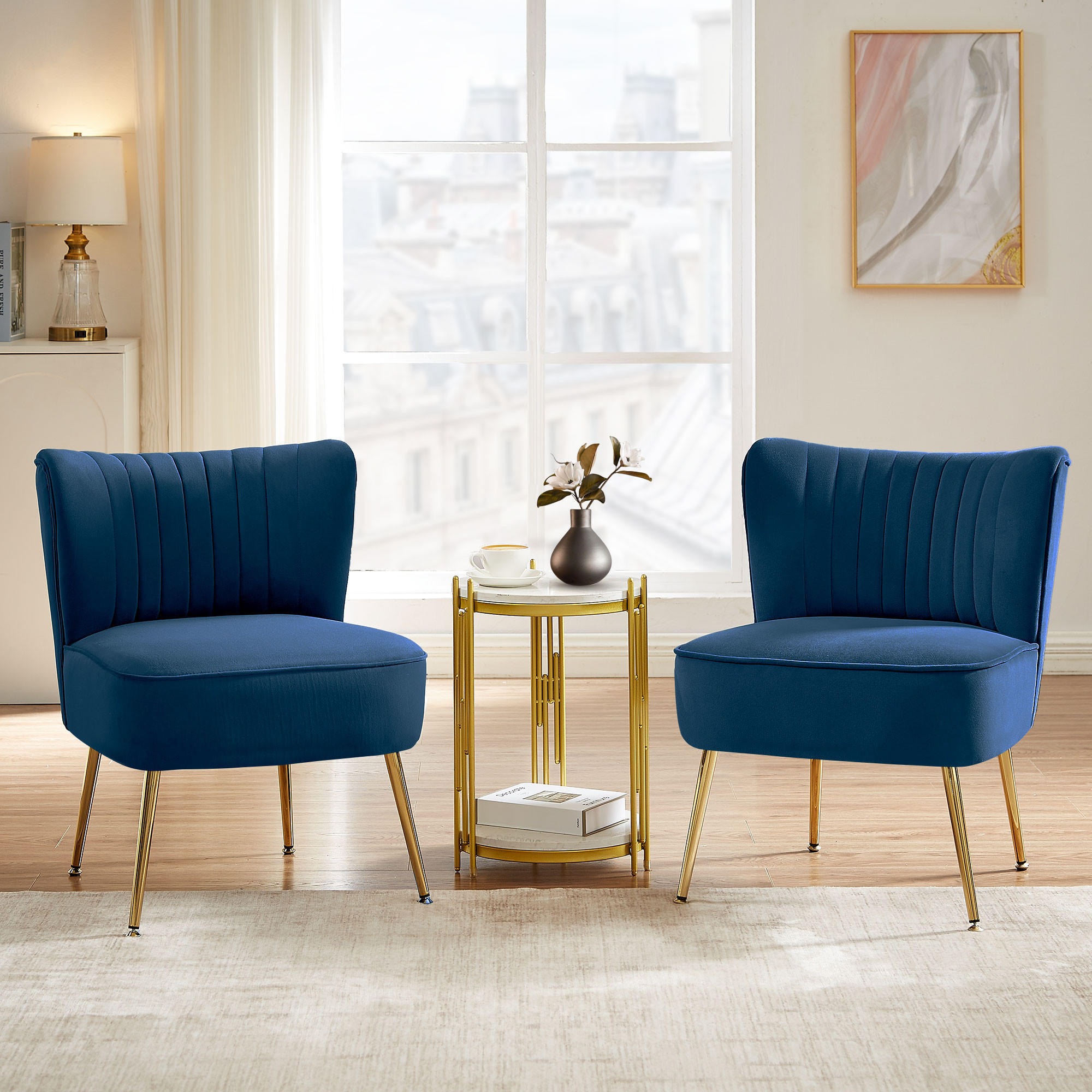 COCKTAILSESSEL 2er-Set Judith aus nachtblauem Samt - Goldfarben/Dunkelblau, Holz/Textil (53.5/72/67.5cm) - Sicaan