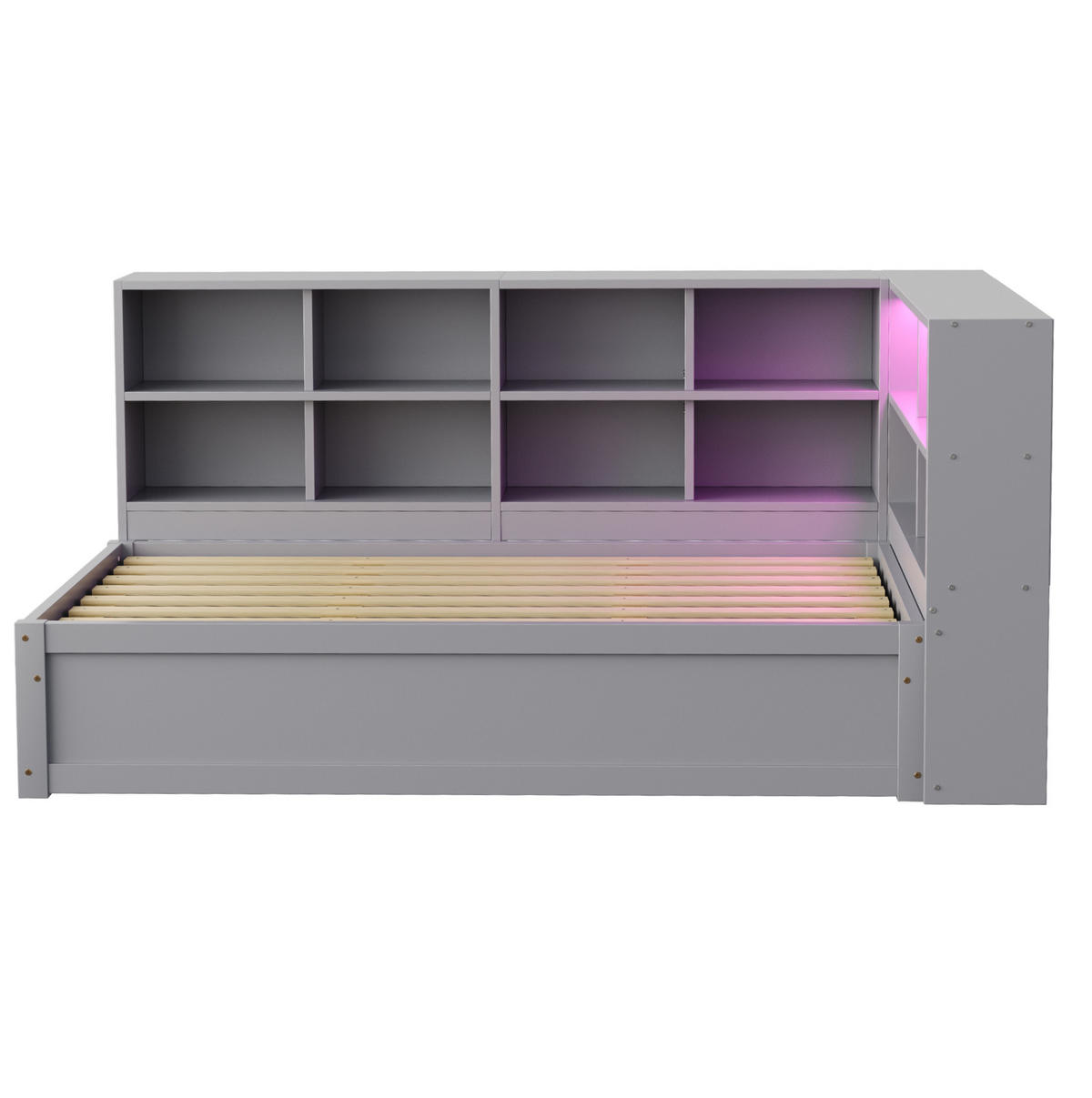 BETT mit hydraulischem Bett und LED-Beleuchtung Grau 90/200 cm - Grau, Holz (90/200cm) - OKWISH