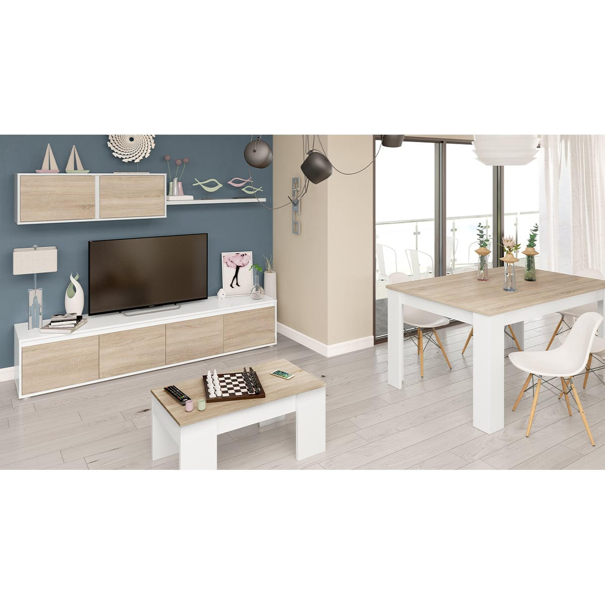 COUCHTISCH mit hochklappbarer Platte L100 cm - Alida - Weiß, Holzwerkstoff (100/50/45cm) - Calicosy