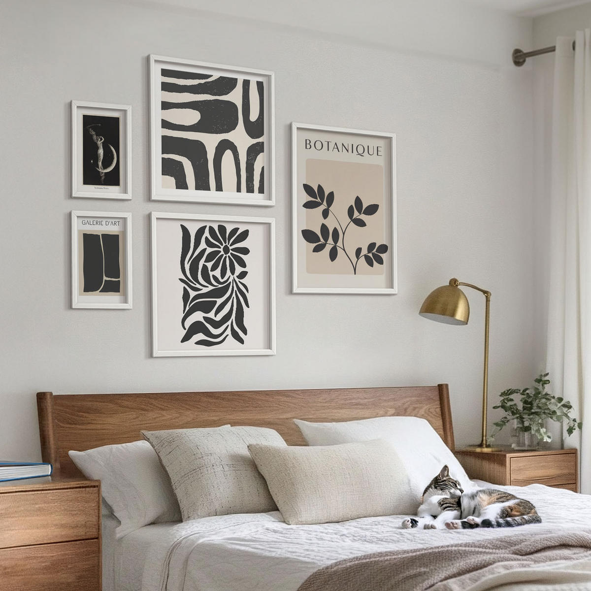 WANDBILDER 5er-Set - 50x50 cm & 20x30 cm & 40x60 cm Weißer Rahmen - Abstrakte Pflanzenmuster - Weiß, Kunststoff (40/60cm) - ArtPrintCave