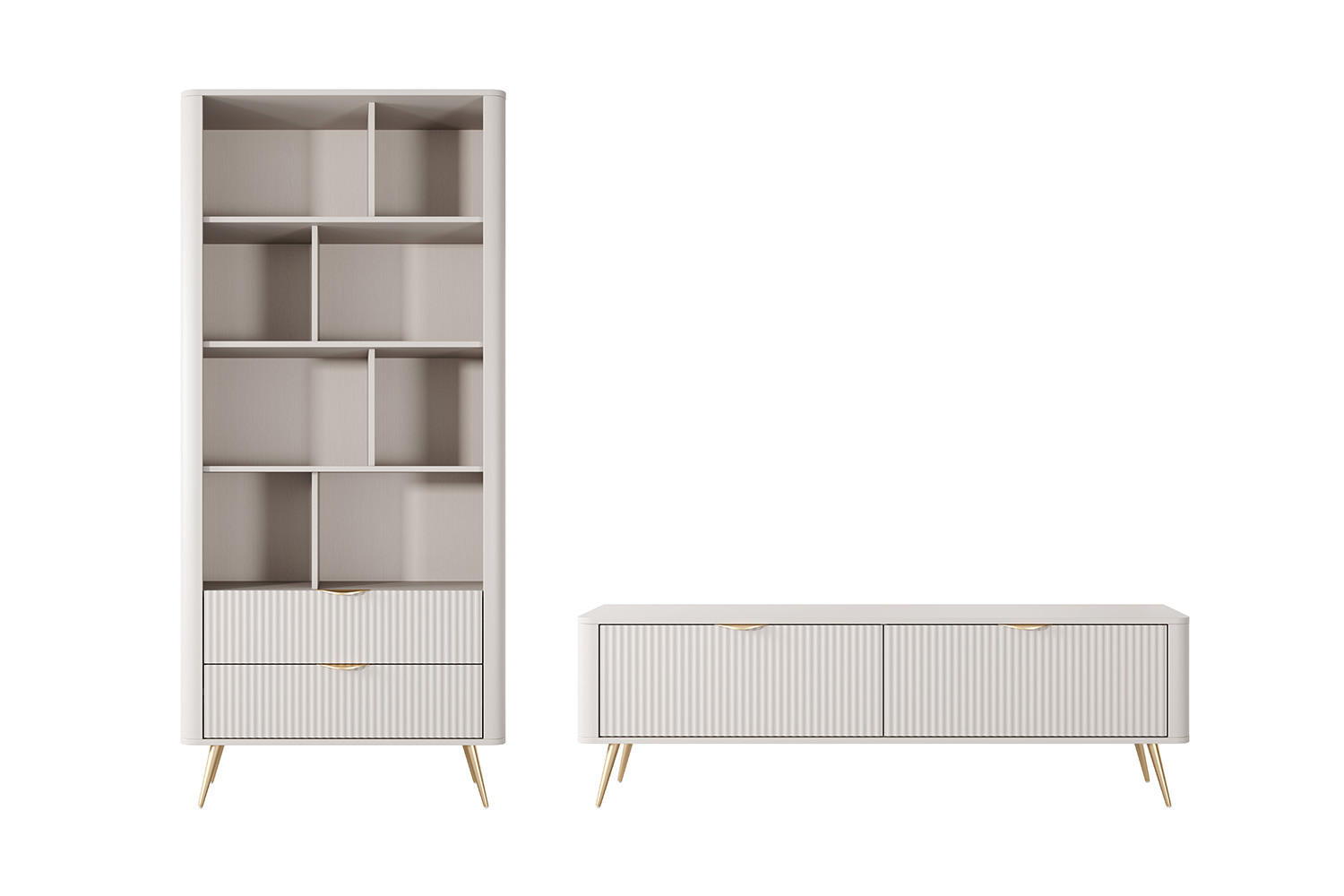 WOHNWAND Lante beige 2-teilig - Beige, Holz/Holzwerkstoff (251/194/38cm) - Feldmann-Wohnen