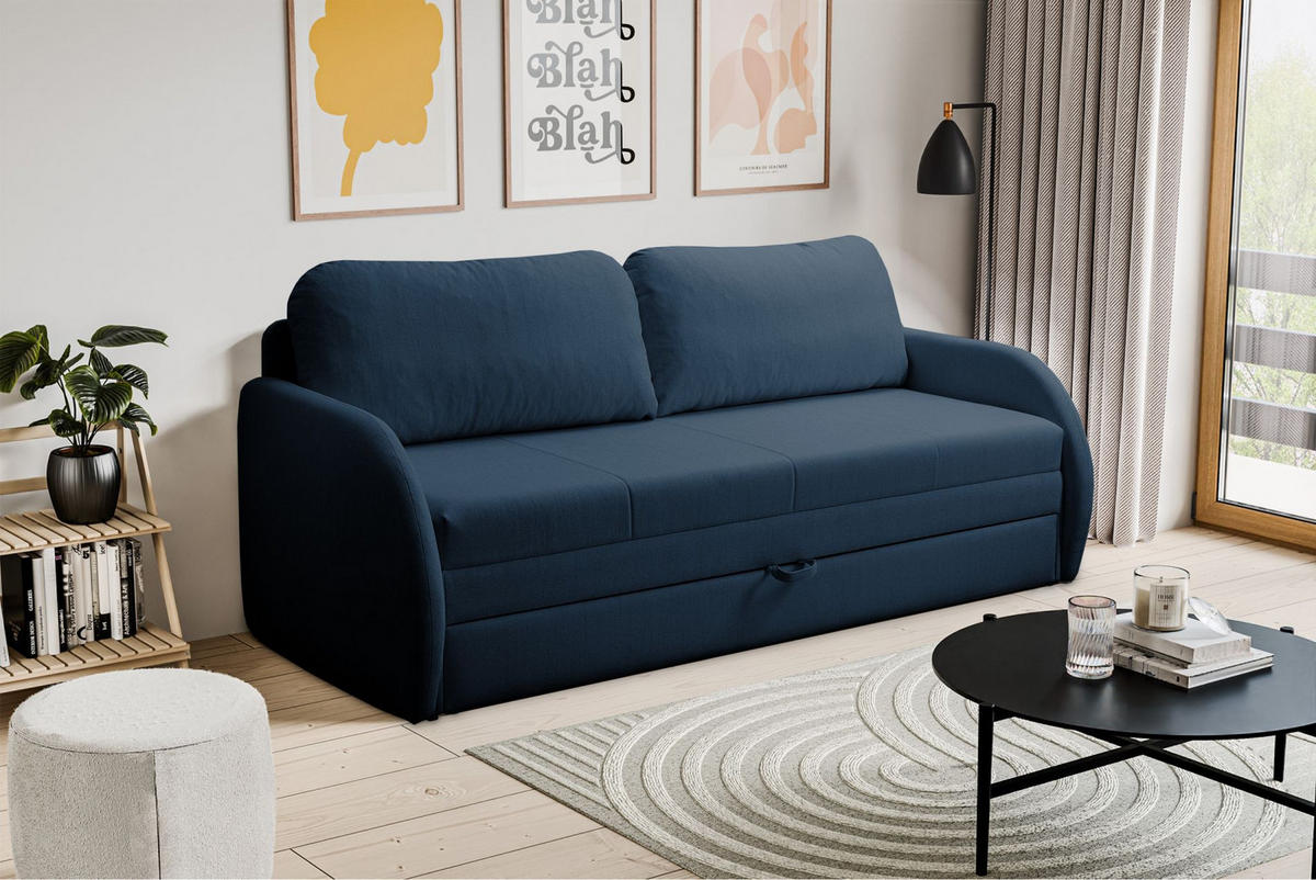 SCHLAFSOFA Diego dunkelblau - Schwarz/Dunkelblau, Kunststoff/Textil (221/90/91cm) - Selsey