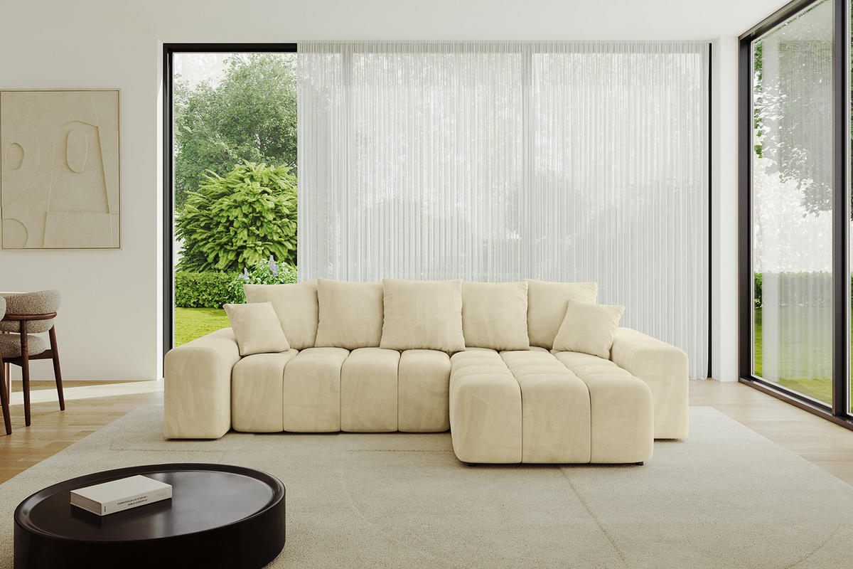 ECKSOFA Ottomane rechts ENIL-L 297x189x68 Beige Velours - Taupe, Holzwerkstoff/Kunststoff (189/297cm) - ALTDECOR