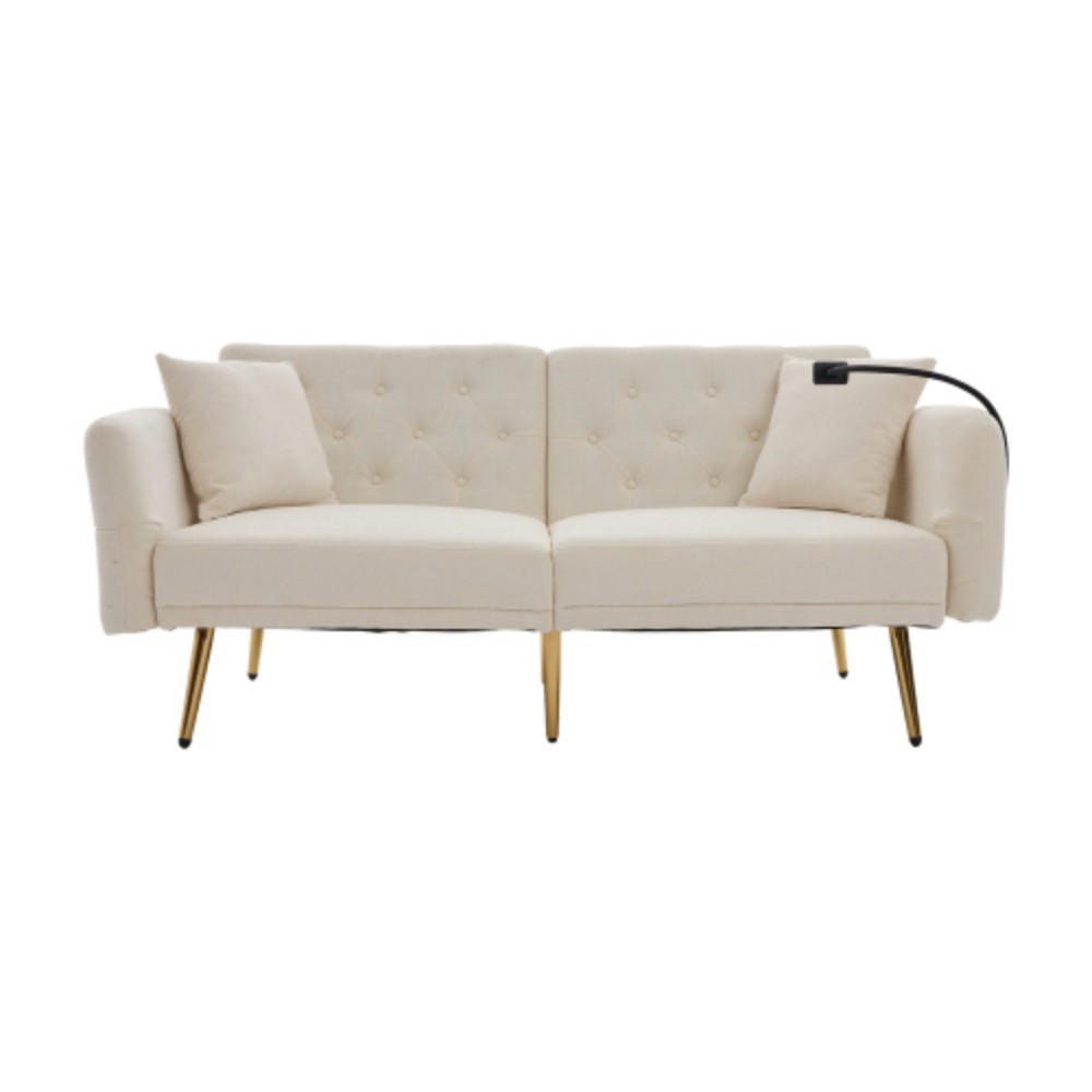 2-SITZER-SOFA mit zwei USB-Anschlüssen, Handyhalterung, verstellbarer Rückenlehne und Metallfüßen – Beige - Beige, Textil (78/78/173cm) - KOMHTOM