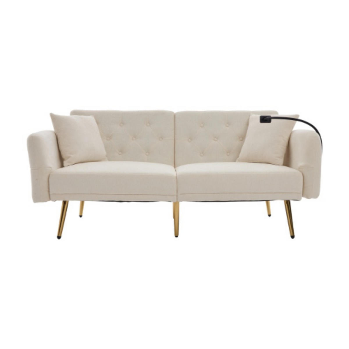 2-SITZER-SOFA mit zwei USB-Anschlüssen, Handyhalterung, verstellbarer Rückenlehne und Metallfüßen – Beige - Beige, Textil (78/78/173cm) - KOMHTOM