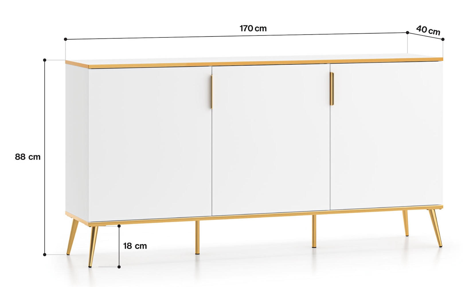 Thumbnail - Feldmann-Wohnen Sideboard, Weiß, Gold, Holz, 3 Fächer, Rechteckig, 170x88x40 cm, Wohnzimmer, Kommoden & Sideboards, Side...