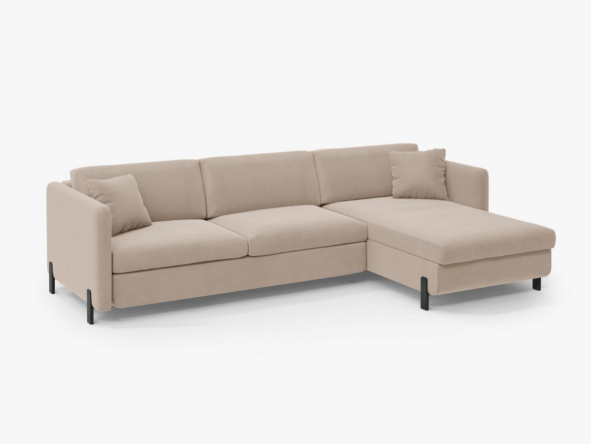 ECKSOFA ausklappbar rechts Gloria aus Samt beige 4 Sitzplätze - Beige, Textil (260/170cm) - Micadoni