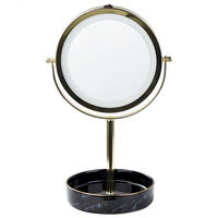 KOSMETICKÉ ZRCADLO zlaté/černé s LED osvětlením 26 cm Savoie - černá/zlatá, kov (20/34/15cm) - Beliani