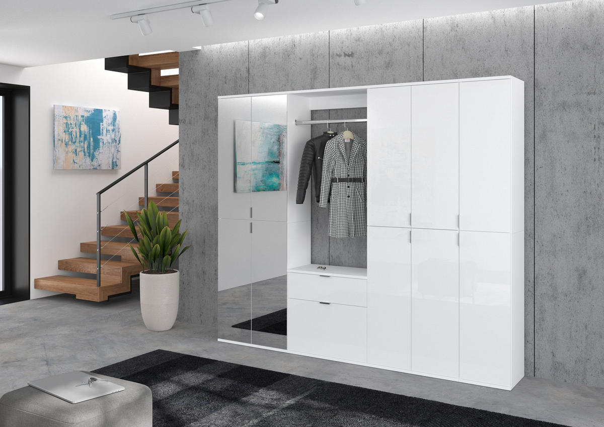 SPIEGELSCHRANK Projekt X Garderobe in weiß Nachbildung und Spiegelglas B/H/T: 30x193x34 cm - Weiß, Holzwerkstoff (30/193/34cm)