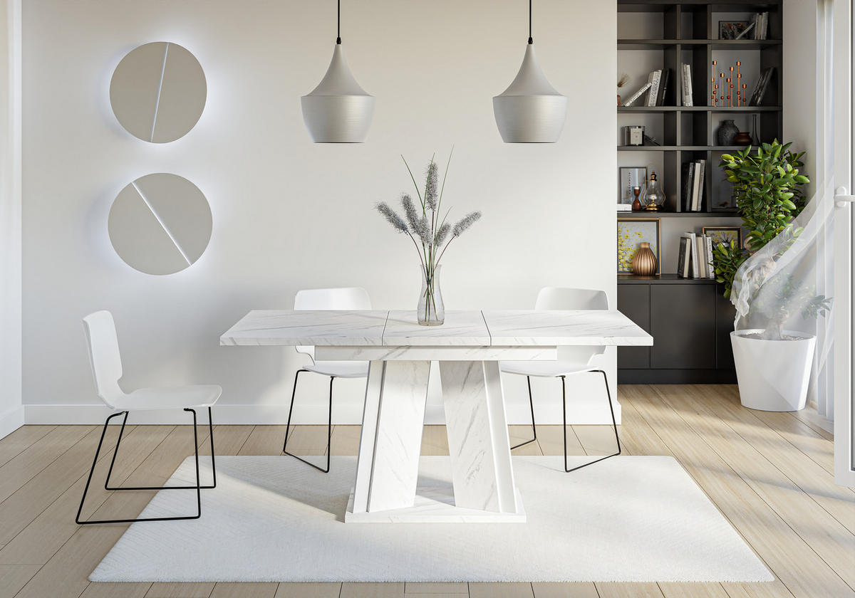 ESSTISCH Ausziehbar 120 - 160 cm Weiß Marmoroptik - Weiß, Holzwerkstoff (120/80/75cm) - PROSPERO