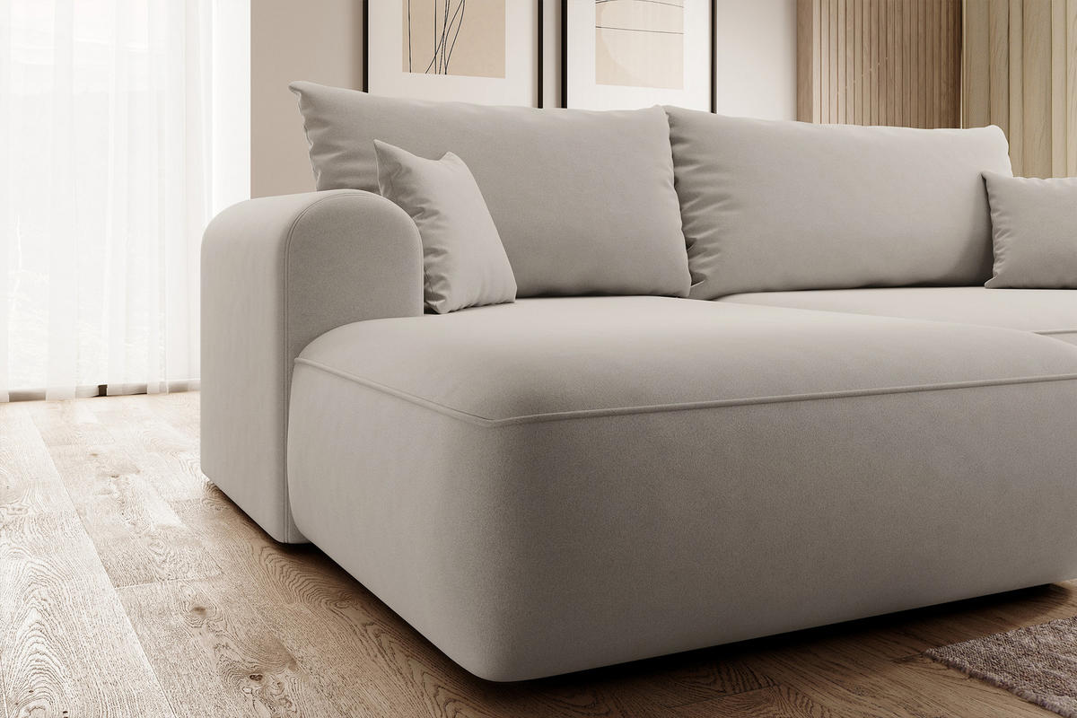 ECKSOFA Ovo Cremeweiß Velours - Creme/Schwarz, Kunststoff/Textil (260/165cm) - Selsey