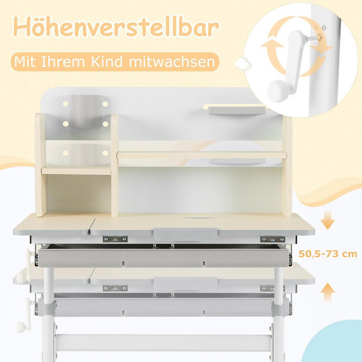 KINDERSCHREIBTISCH Höhenverstellbarer grau - Grau, Metall (80/88/51cm) - COSTWAY