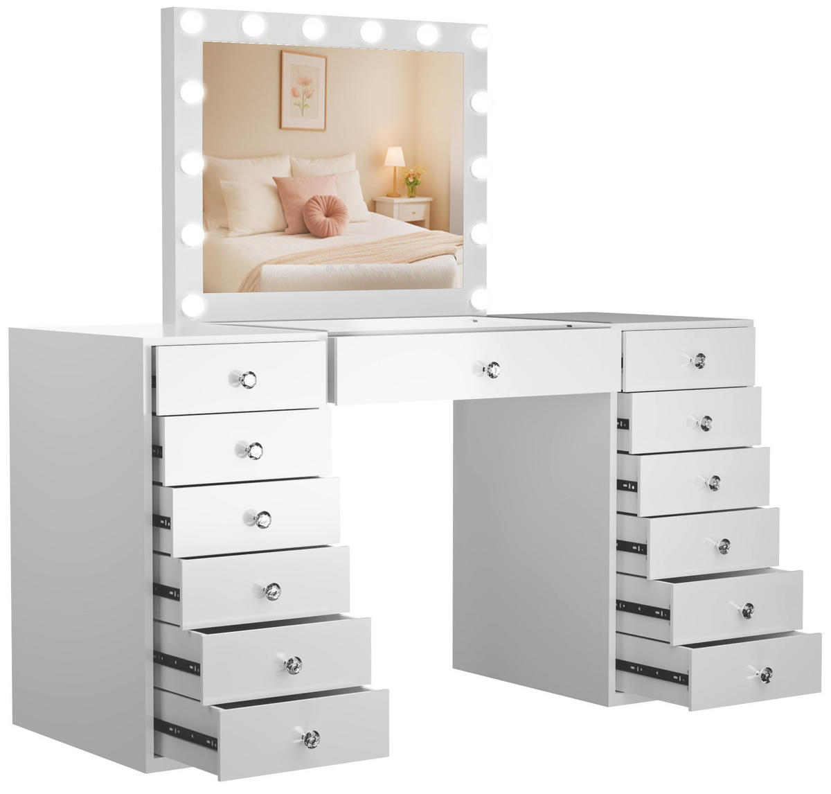 SCHMINKTISCH eckig 150/55/155 cm Holz Weiß - Weiß, Holz (150/155/55cm) - CLP