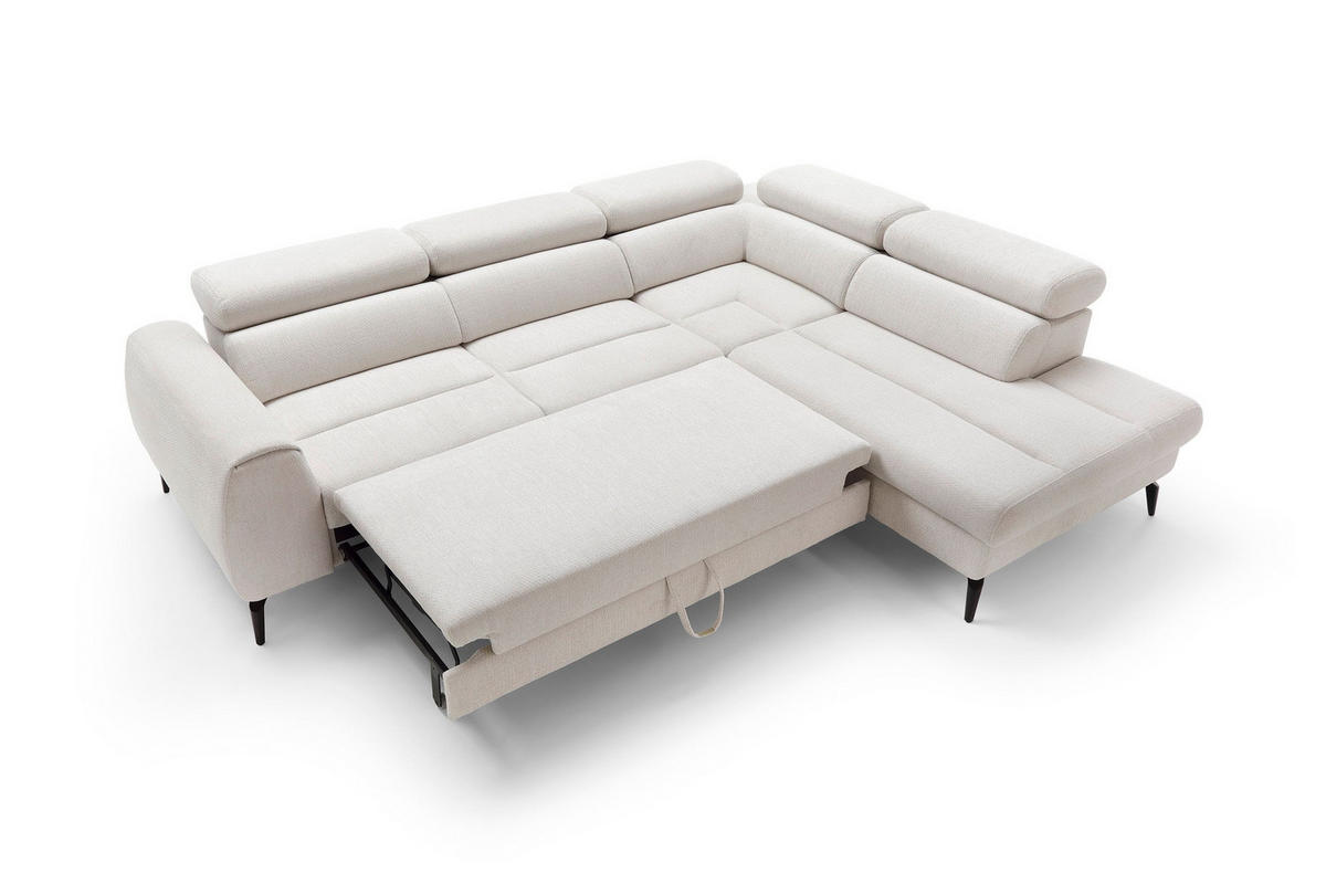 ECKSOFA NOTE Creme Chenille mit Schlaffunktion - Creme, Holz (271/216cm) - MASSENO
