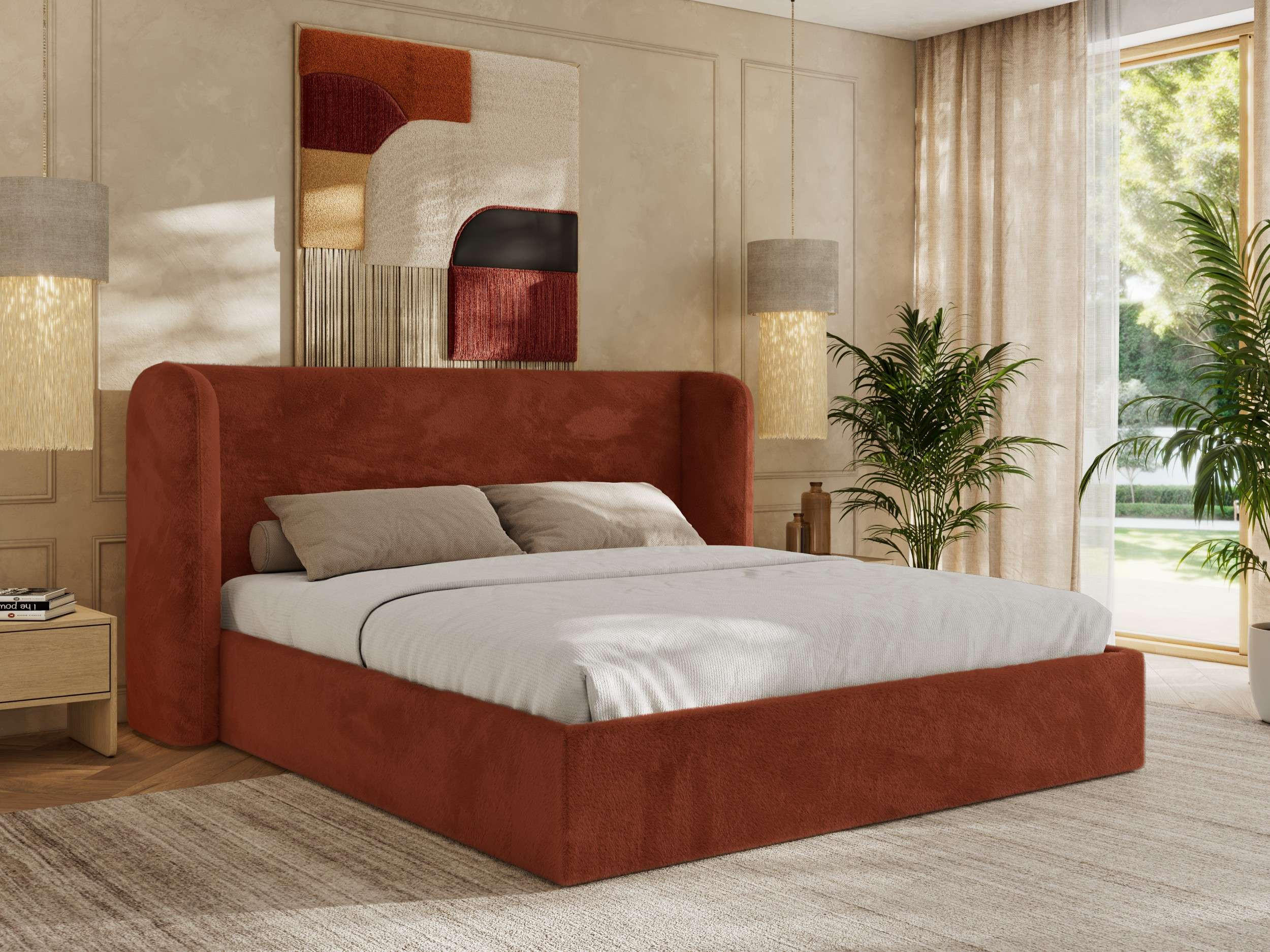 POLSTERBETT EMORA CLASSIC 200/200 - Orange Plüsch - ohne Matratze - Orange, Textil (200/200cm) - MKS