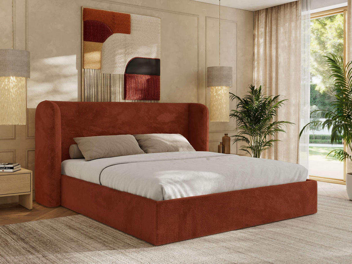 POLSTERBETT EMORA CLASSIC 200/200 - Orange Plüsch - ohne Matratze - Orange, Textil (200/200cm) - MKS