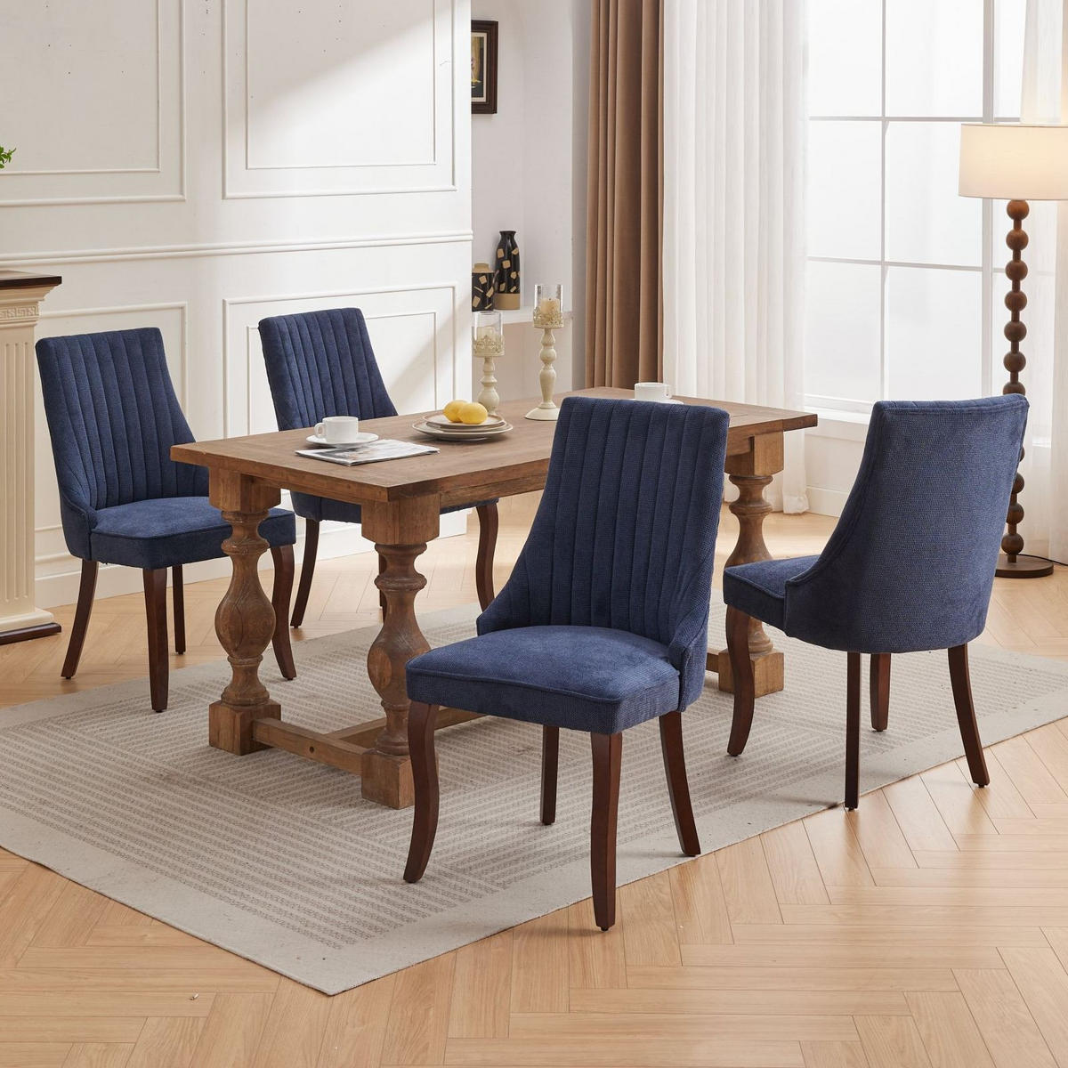 ESSZIMMERSTUHL 2er-Set mit hoher Rückenlehne Chenille Blau - Blau, Holz (50/95.5/64cm) - Meubliv