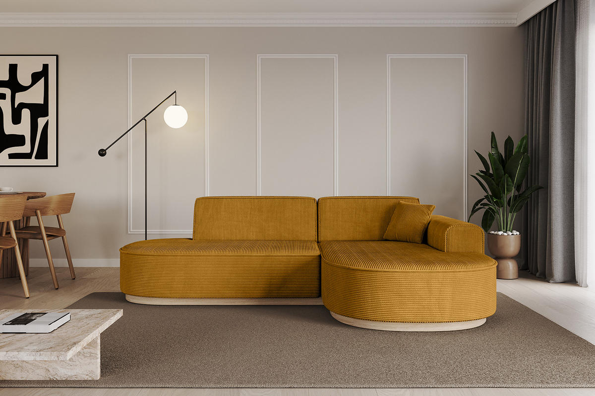 ECKSOFA Ottomane Rechts MARI-L1-v1 - 243x171x83 cm Senfgelb Cord - Gelb, Holzwerkstoff/Textil (171/243cm) - ALTDECOR