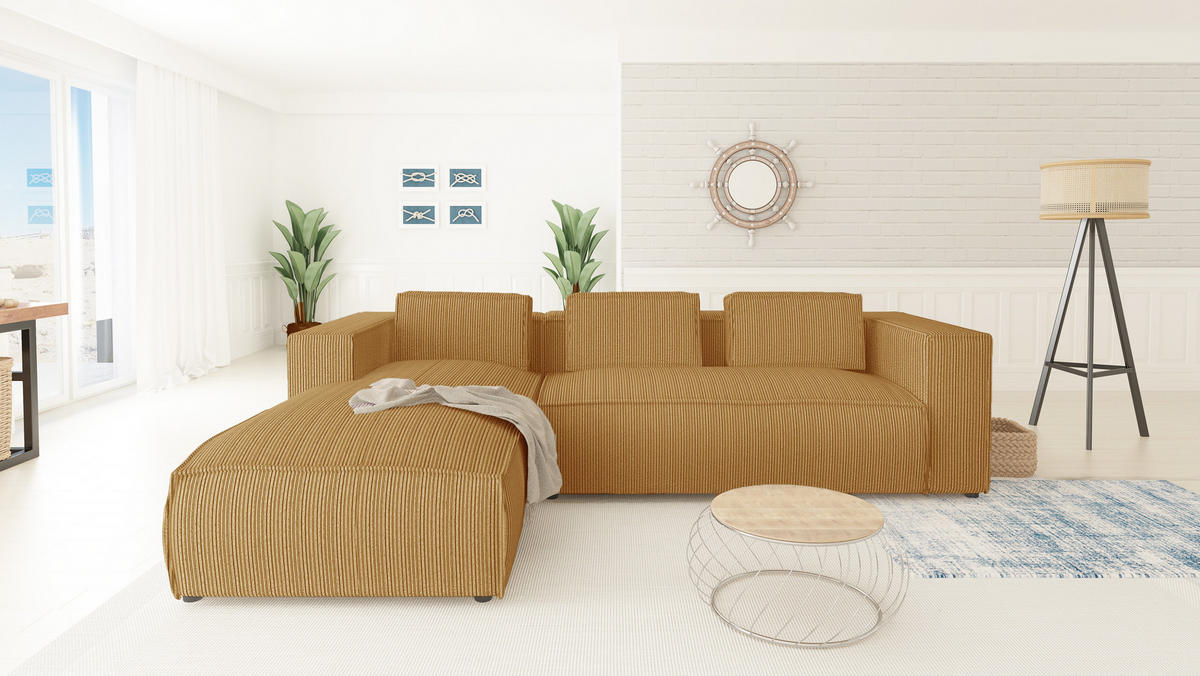 ECKSOFA Nova Honig Cord - Schwarz/Honig, Holz/Kunststoff (262/176cm) - S-Style Möbel
